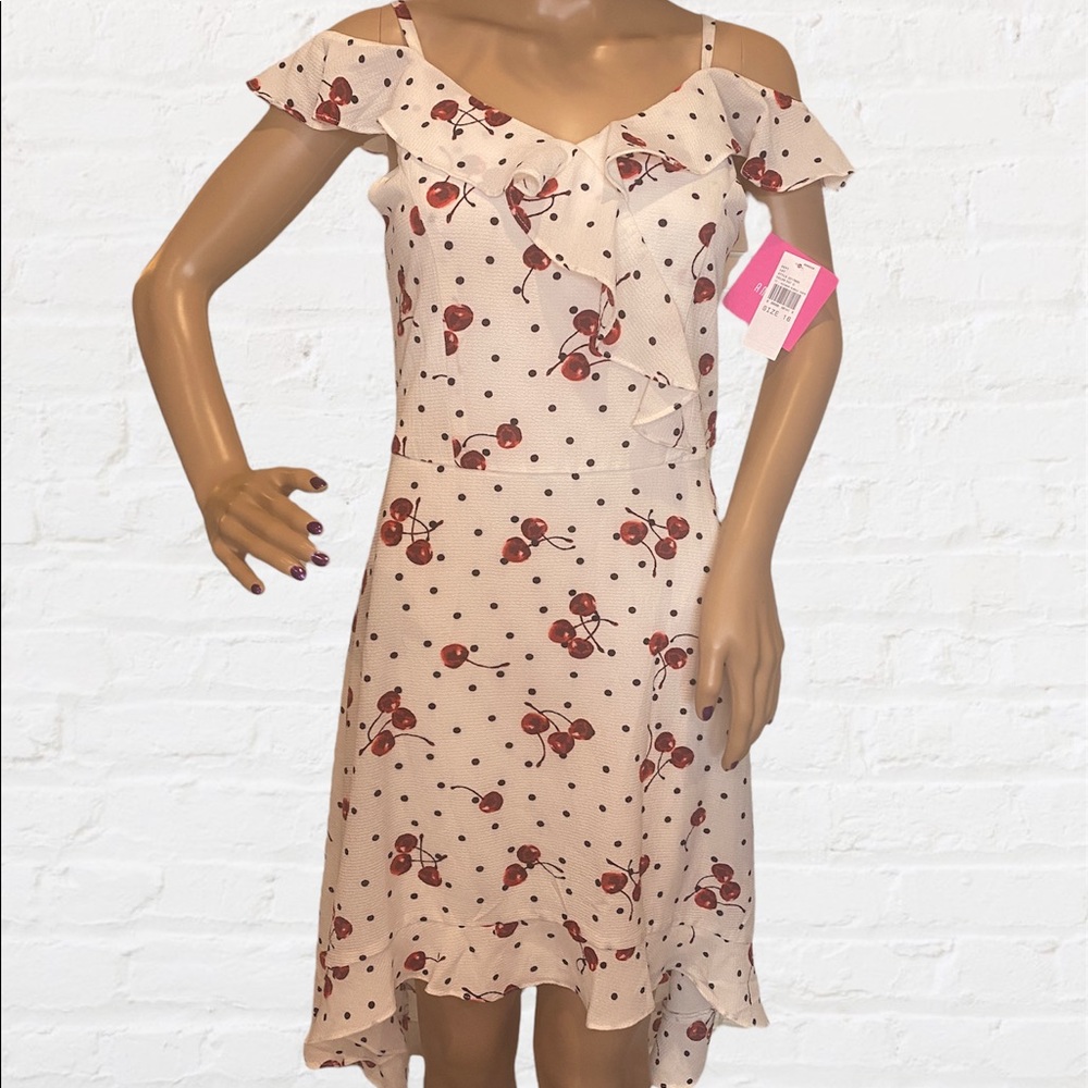 Amy Byer Girls' Tween's Crepe White Hi-Low Sleeveless Dress with Cherries 16 NWT